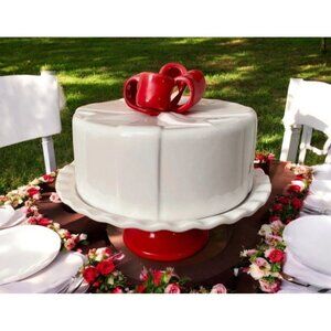 HTF Cake Pedestal Stand White Red Ribbon Bows Handmade Destinos Portugal Party